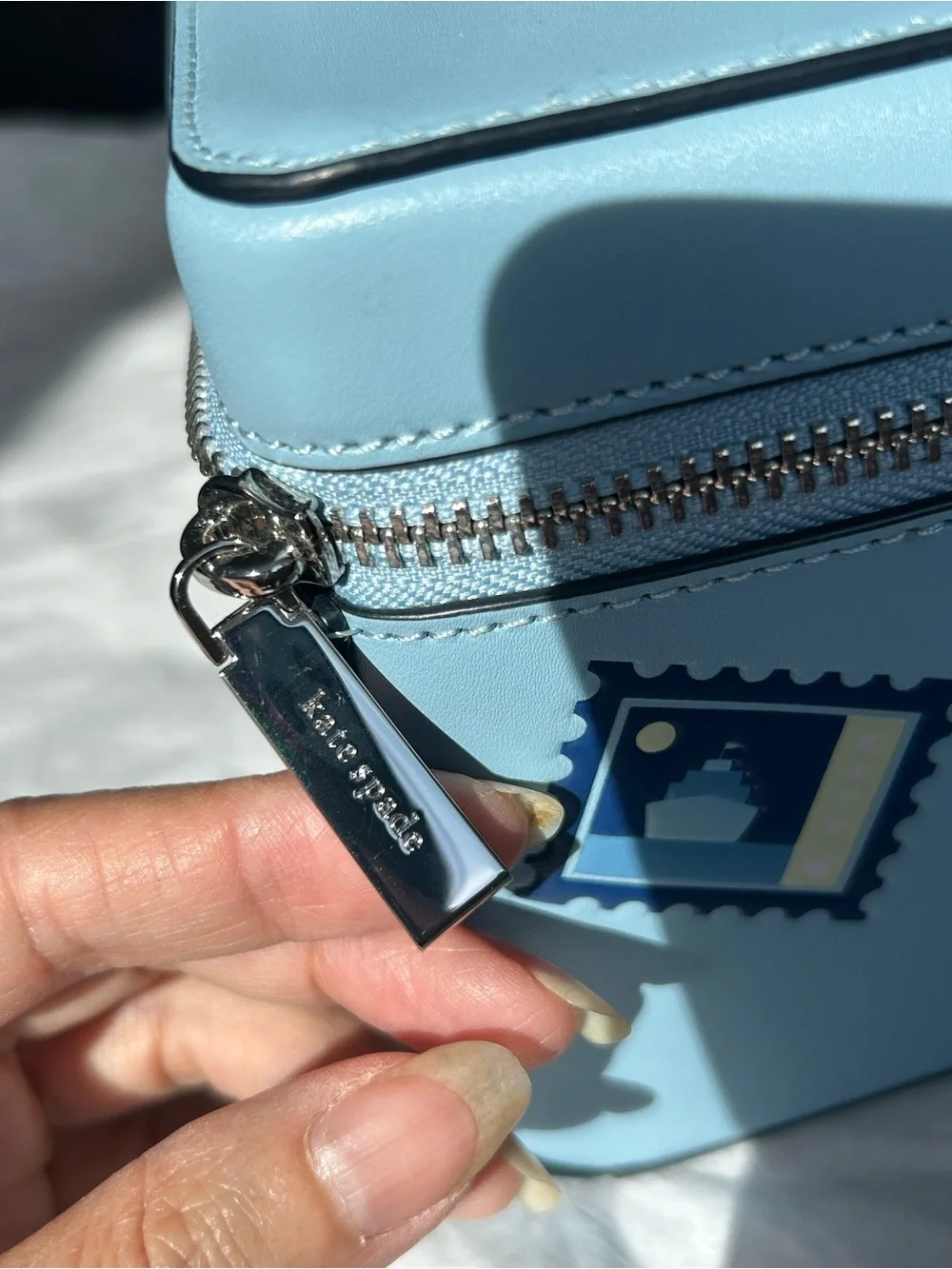NWT Kate Spade New York Leather Stamp Prints Crossbody Travel Case Bag Aqua